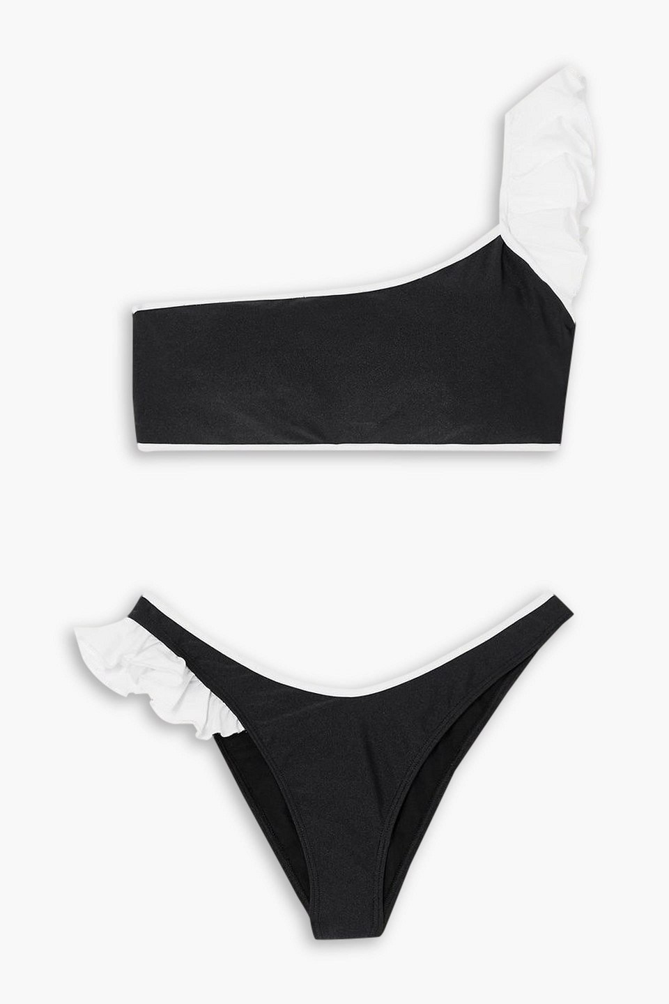 Leslie Amon Carmen One-shoulder Ruffled Bikini In Black
