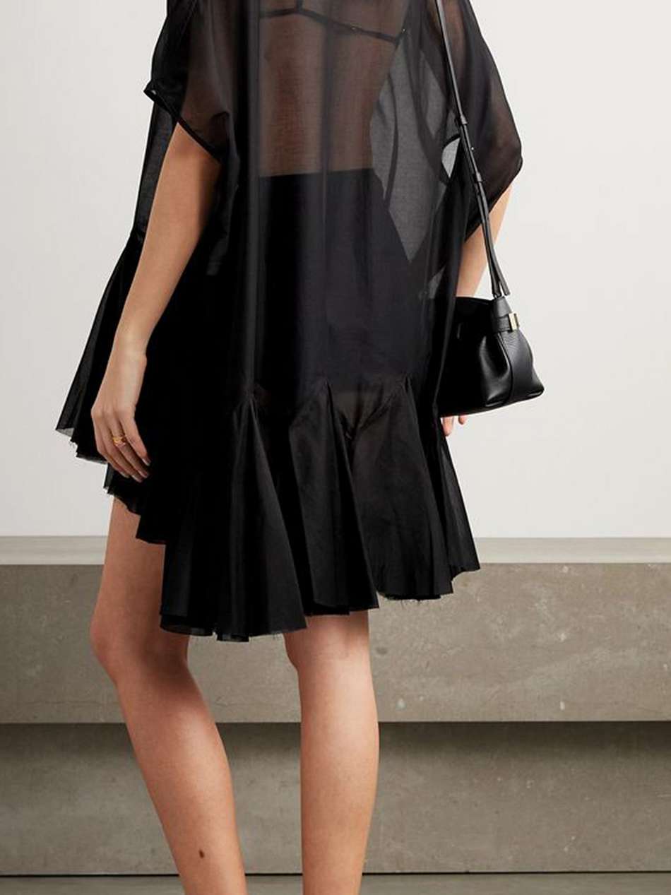 divine pleated cotton-gauze mini dress