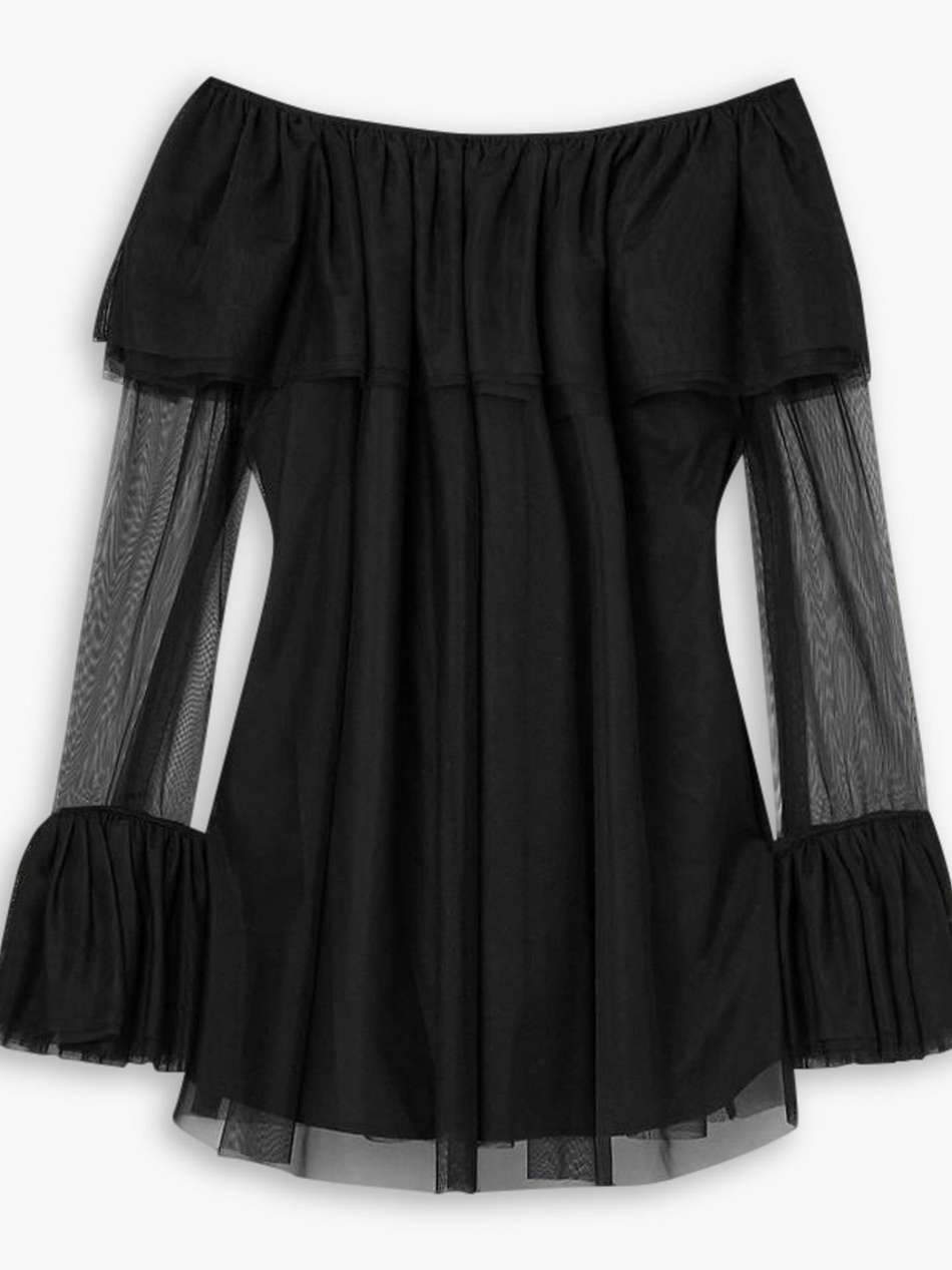 thelma off-the-shoulder ruffled chiffon mini dress