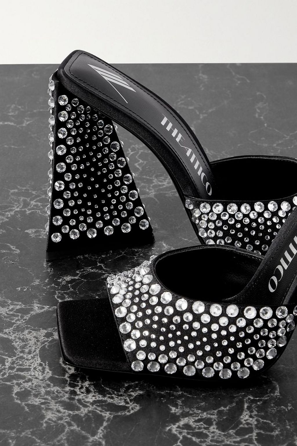 THE ATTICO Devon crystal-embellished satin mules