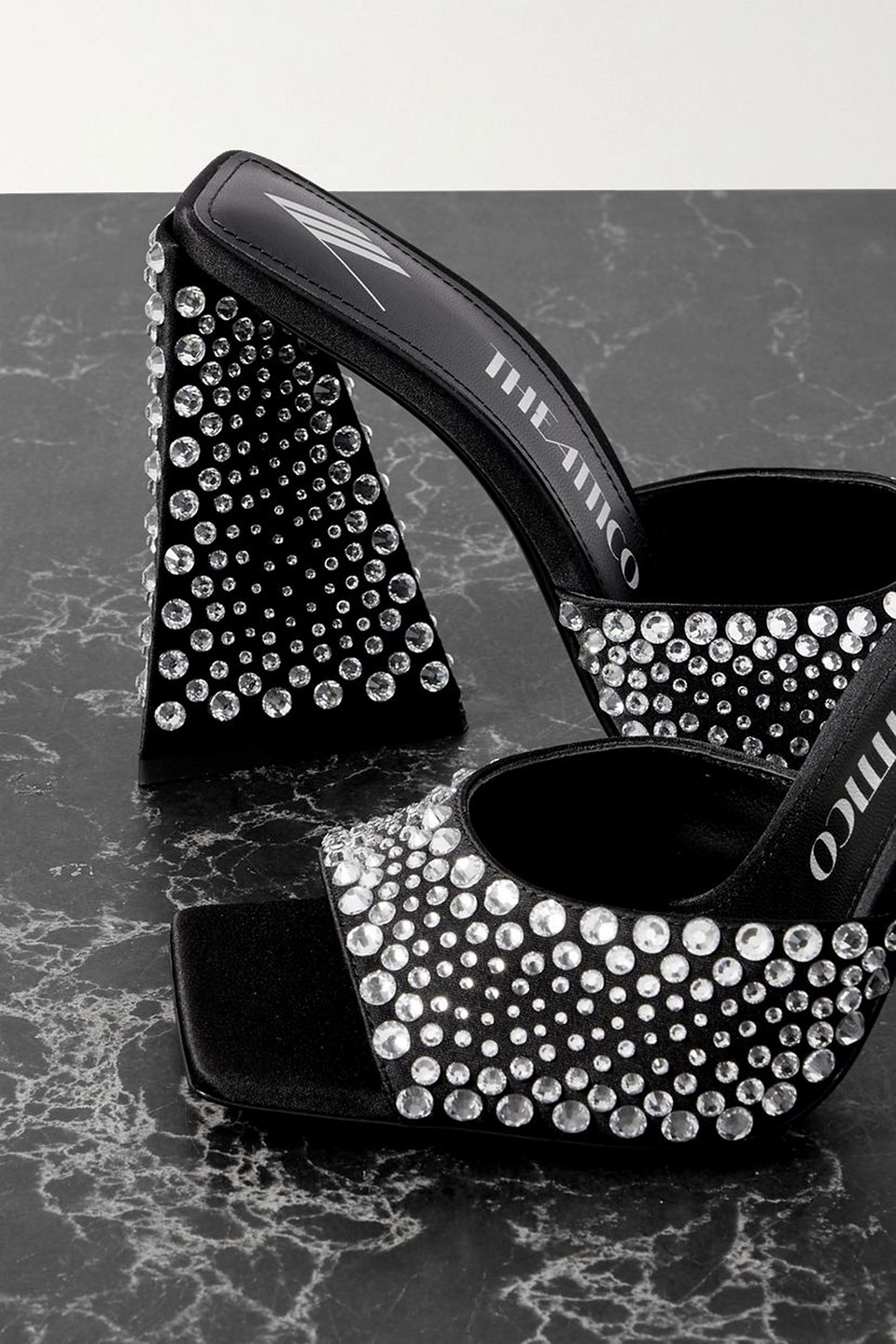 Attico Devon Satin Mules With Crystals In Black