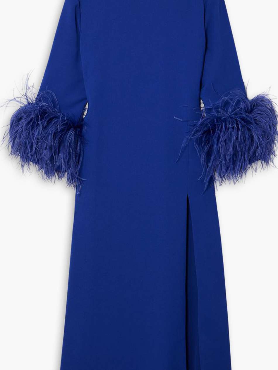 billie feather-trimmed twill midi dress