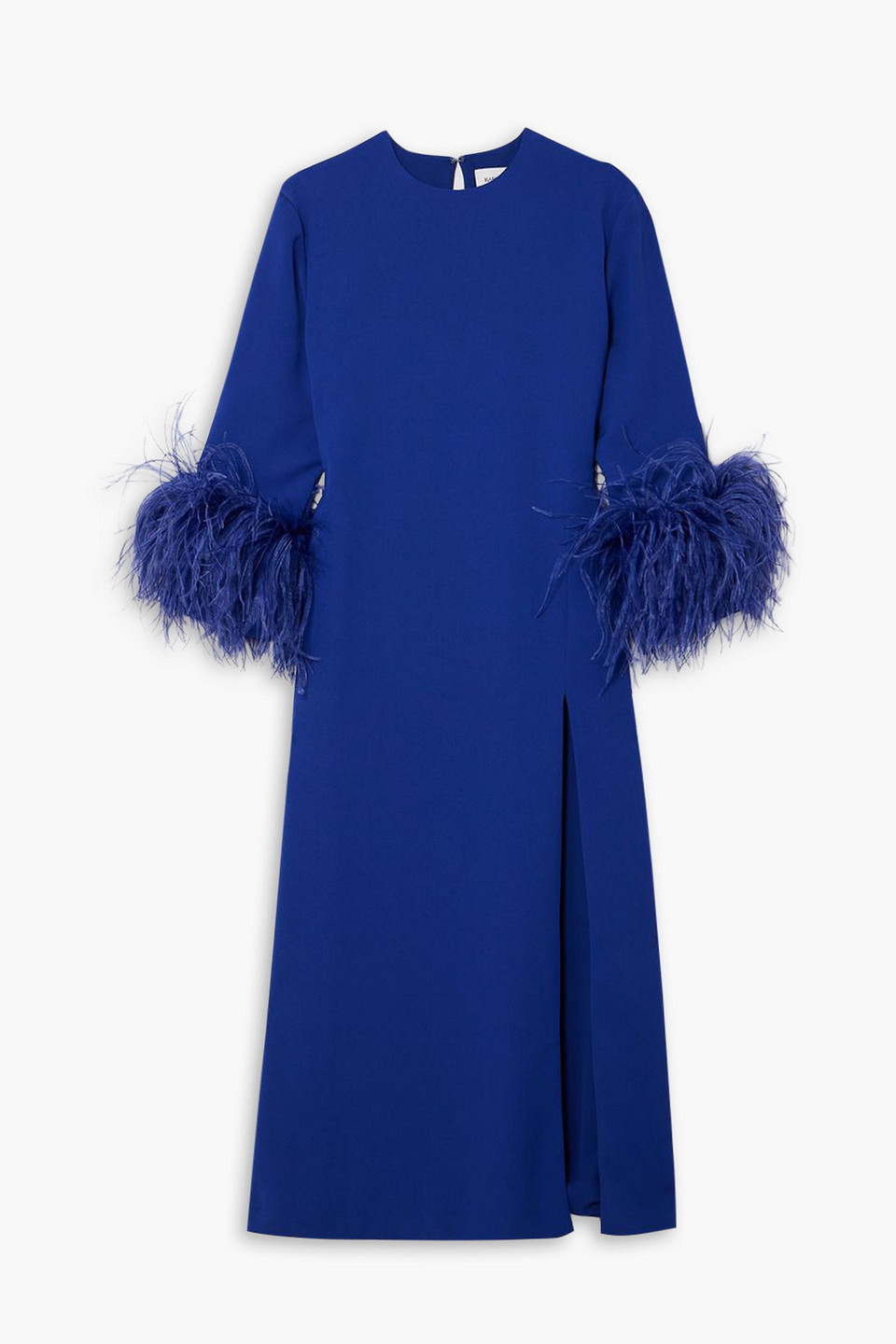 16arlington - billie feather-trimmed twill midi dress - blue - uk 10