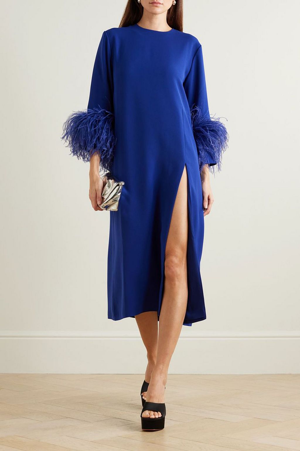 16ARLINGTON Billie feather-trimmed twill midi dress