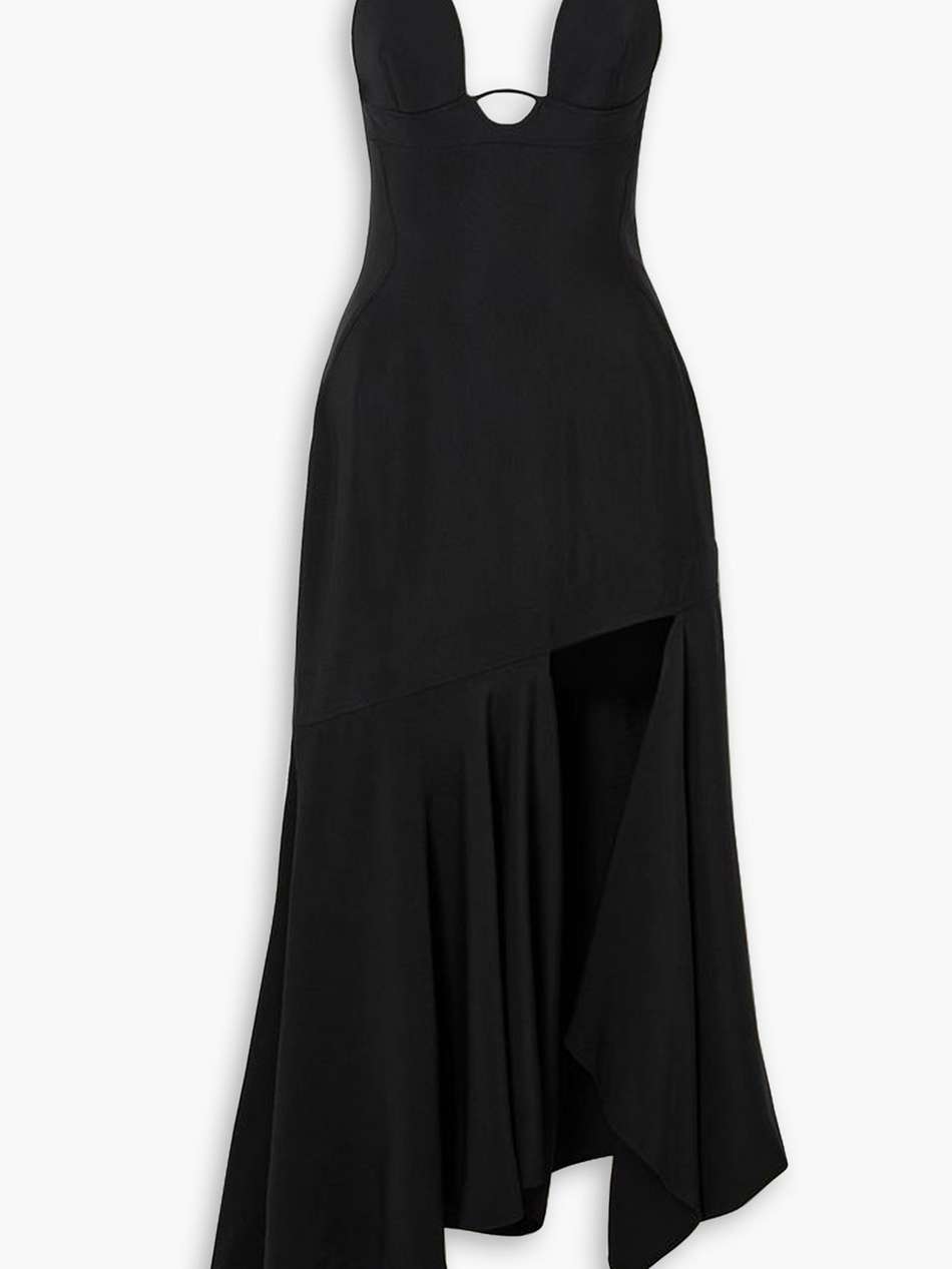 asymmetric woven midi dress