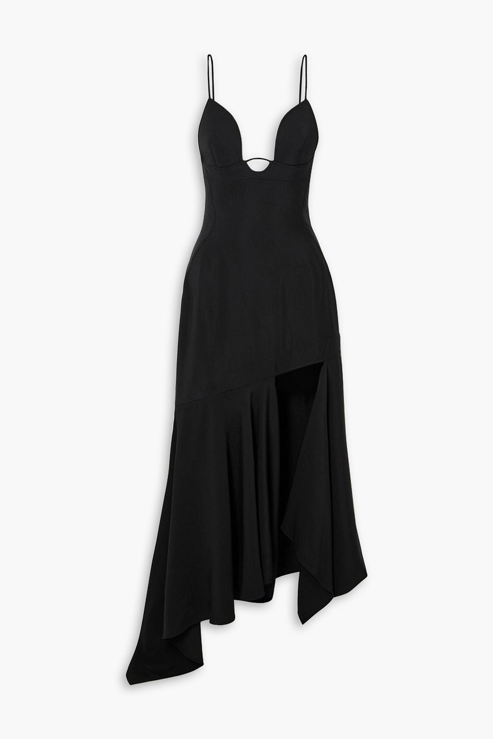 Mugler Asymmetrical Twill Long Dress In Black