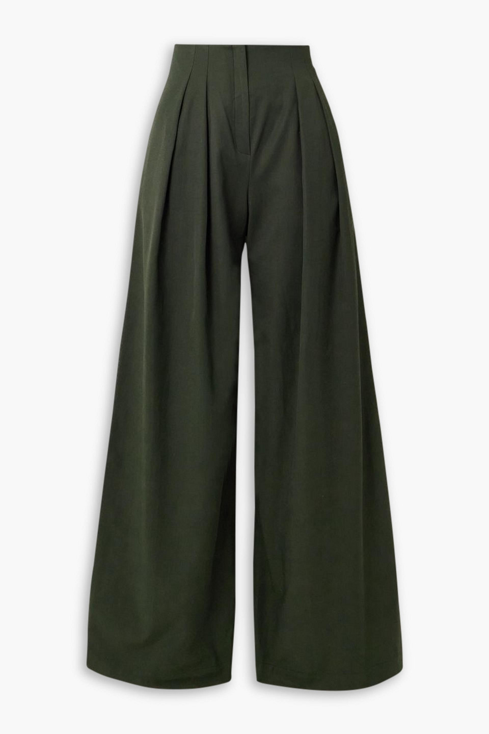 Cortana Camille Pleated Twill Wide-leg Pants In Dark Green