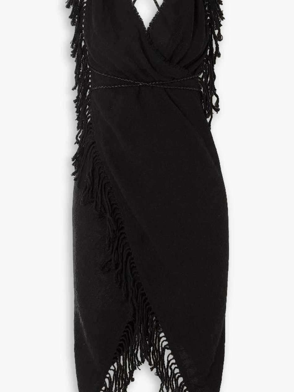 misol ha fringed leather-trimmed cotton-gauze mini wrap dress