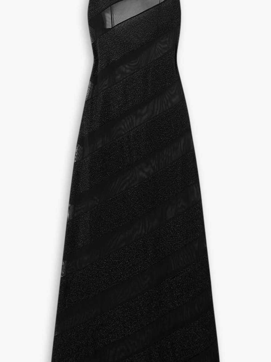 lumière twist metallic stretch-knit and tulle maxi dress