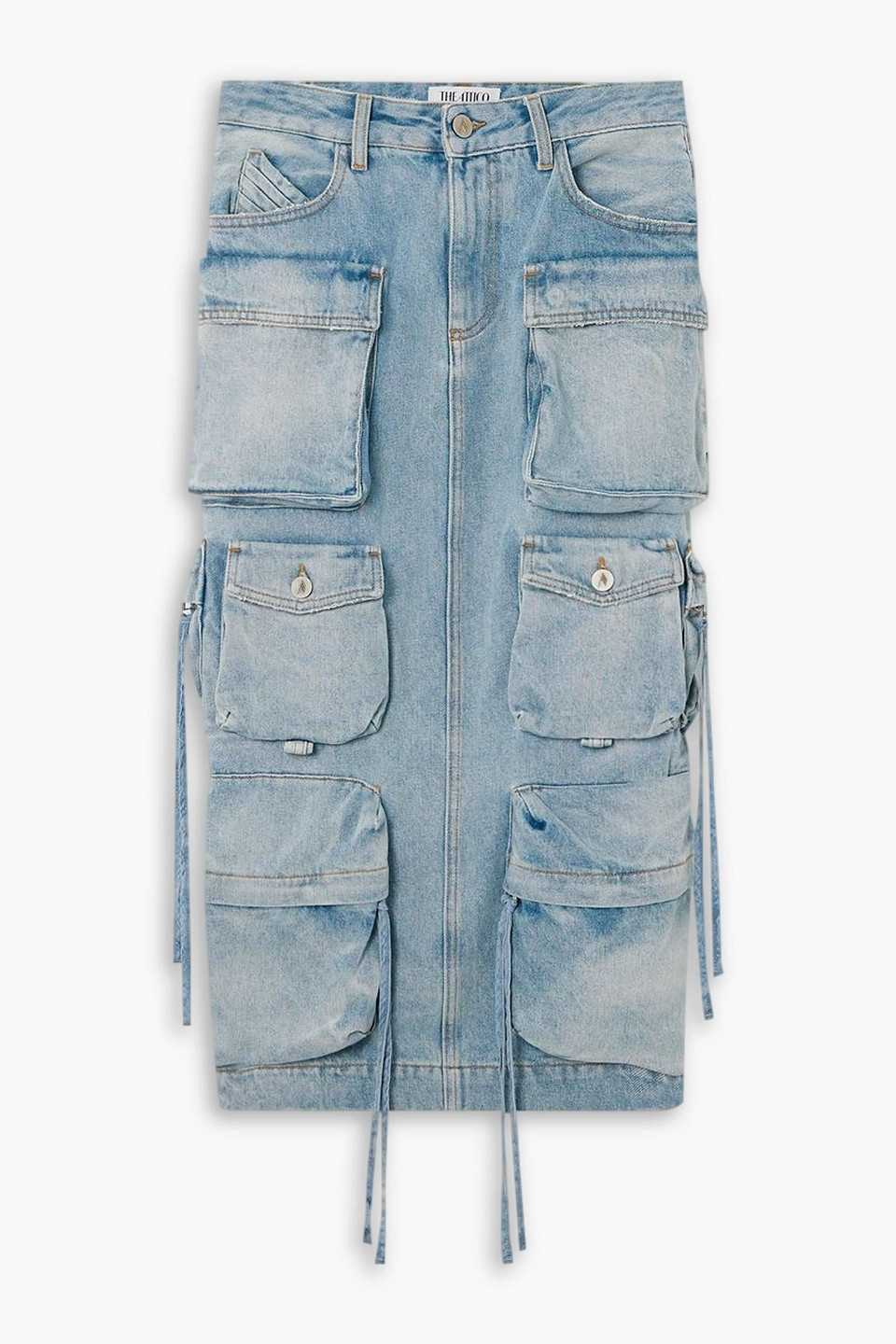 Shop Attico Denim Midi Skirt In Light Denim