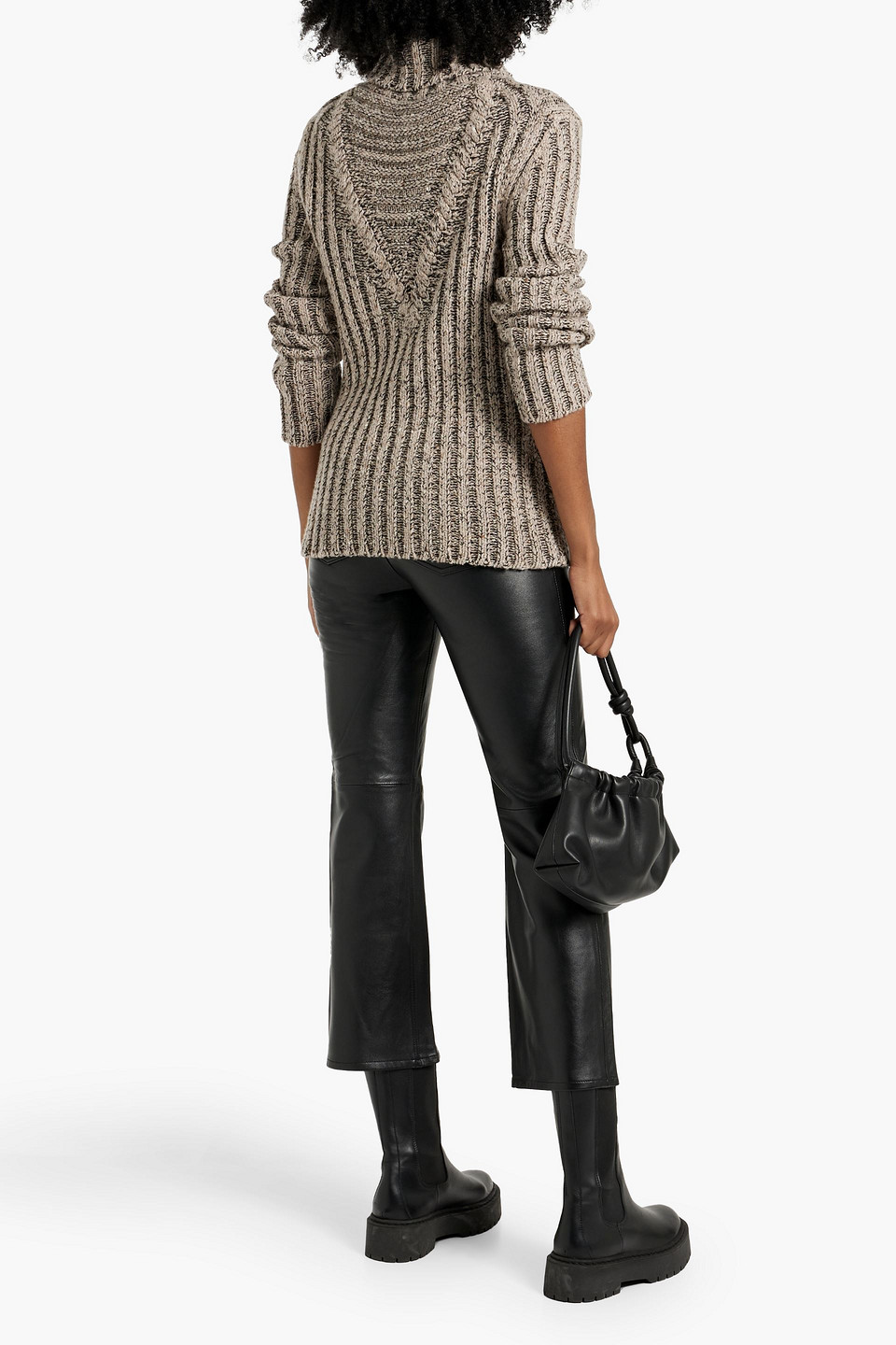 Maje Cropped Leather Straight-leg Pants In Black