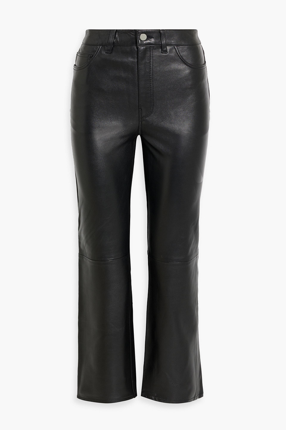 Maje Cropped Leather Straight-leg Pants In Black