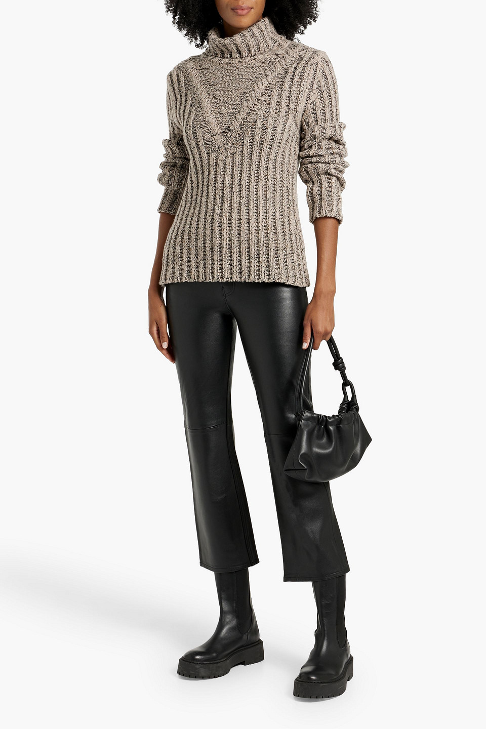 Maje Cropped Leather Straight-leg Pants In Black