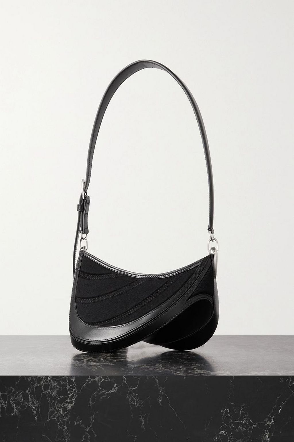 MUGLER Spiral Curve medium leather and quilted denim shoulder bag