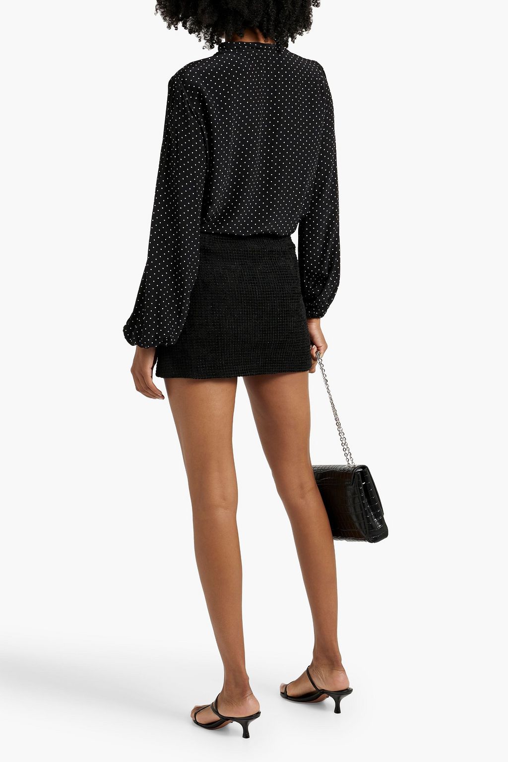 MAJE Faux patent leather-trimmed cotton-blend tweed mini skirt
