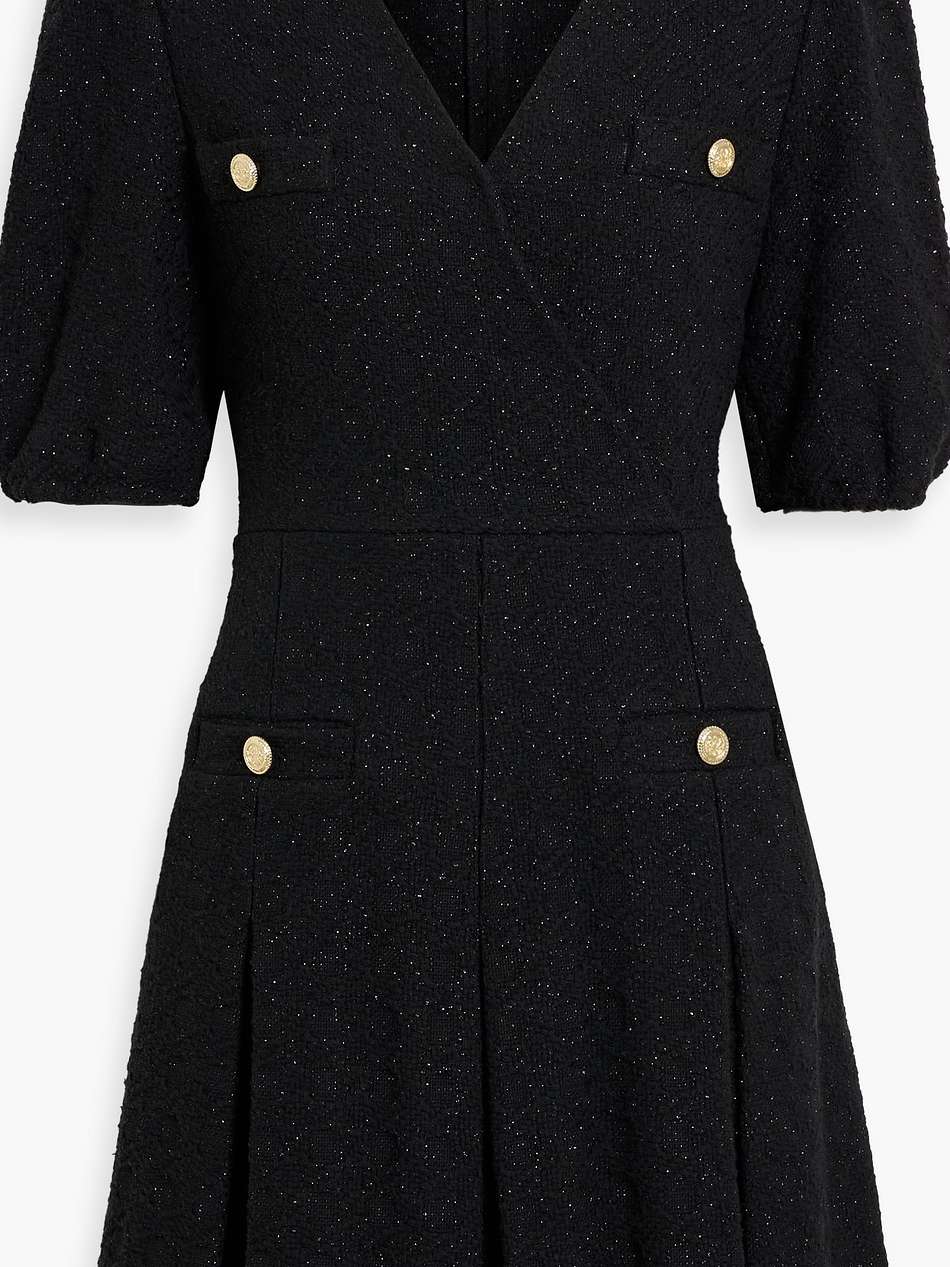 wrap-effect metallic tweed mini dress