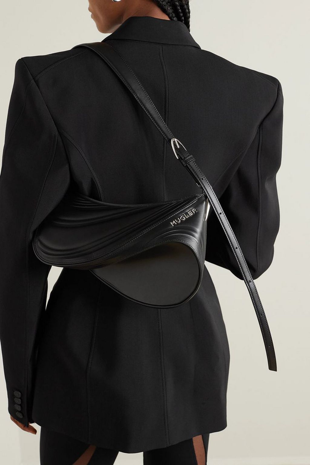 MUGLER Spiral Curve 01 embossed leather shoulder bag