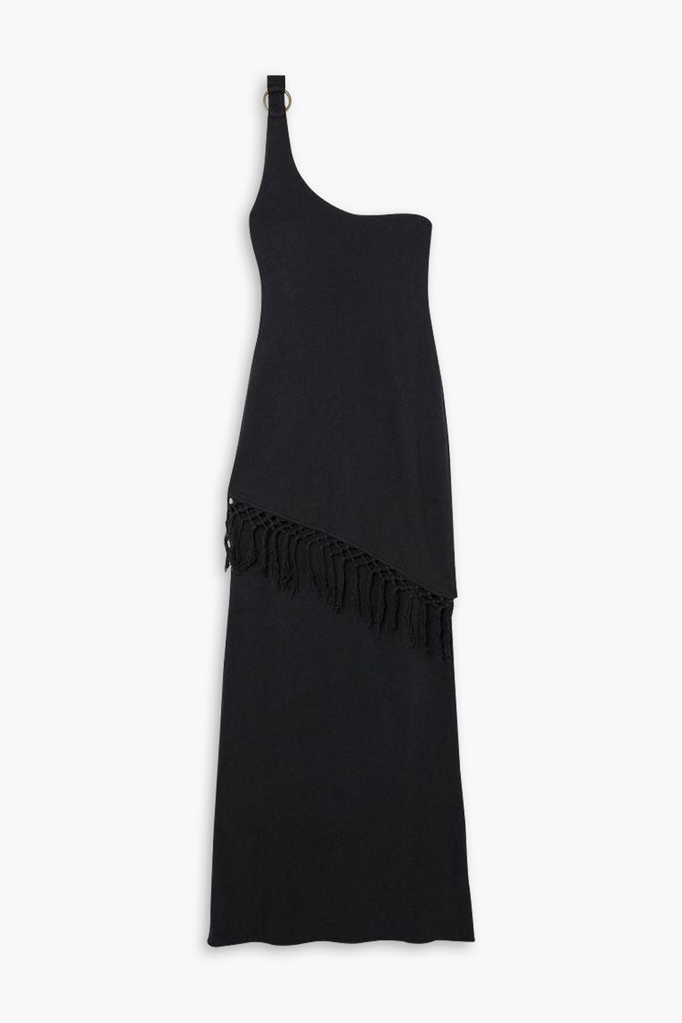 Savannah Morrow Saanj One-shoulder Fringed Cotton Maxi Dress In Black