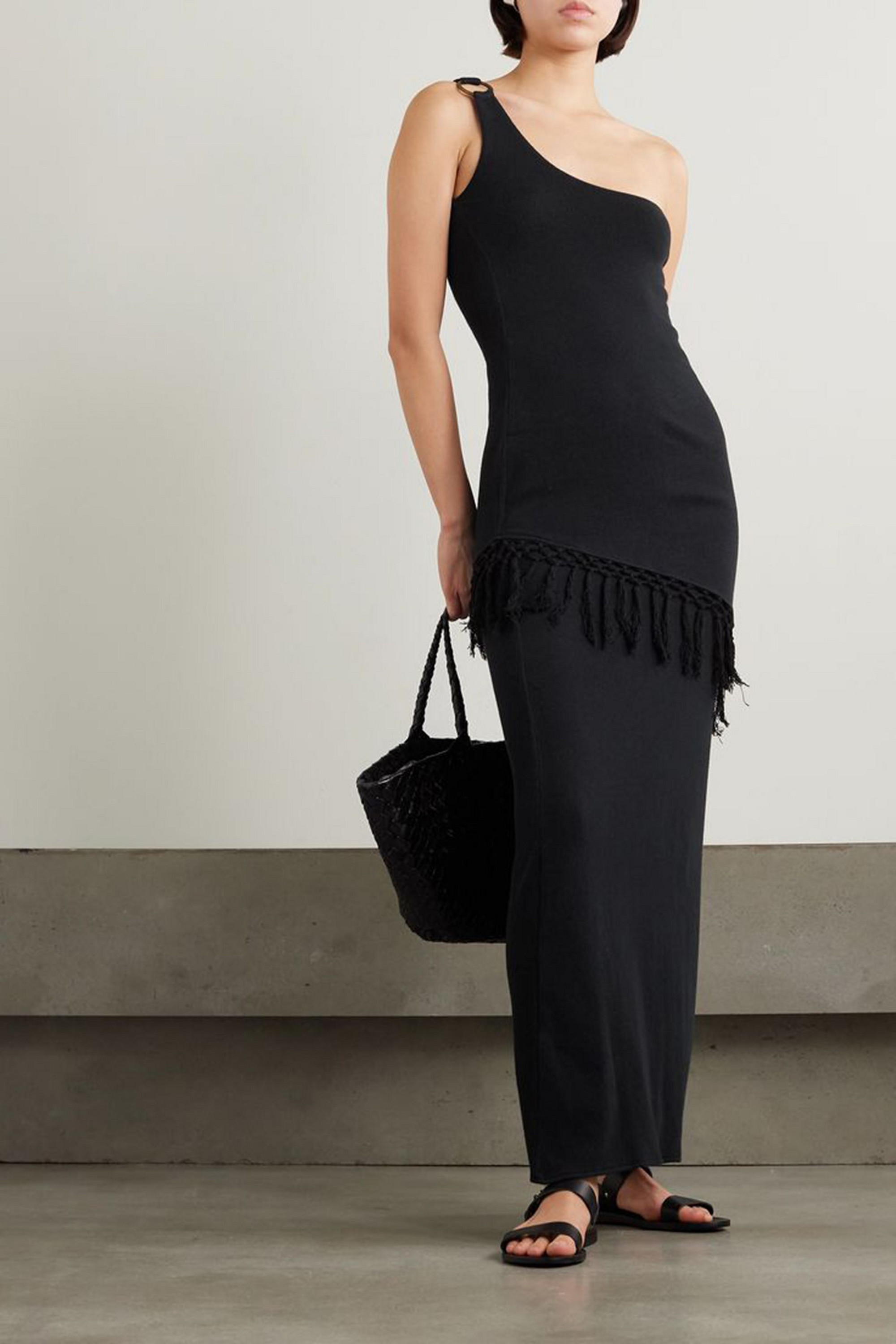 Savannah Morrow Saanj one-shoulder fringed cotton maxi dress