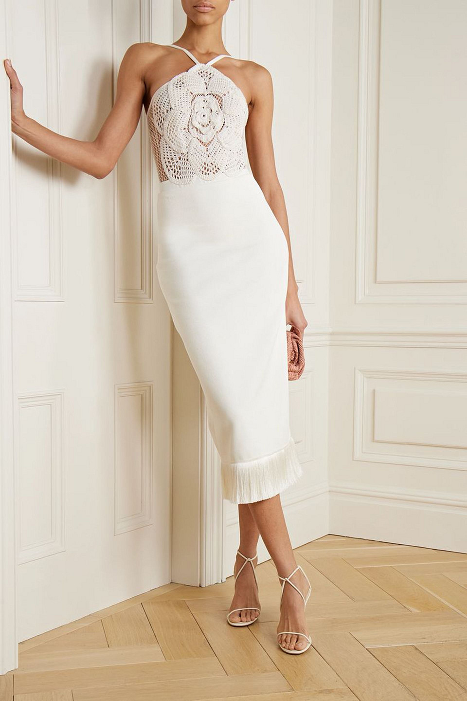 Patbo Fringed Stretch-ponte Midi Skirt In Ivory