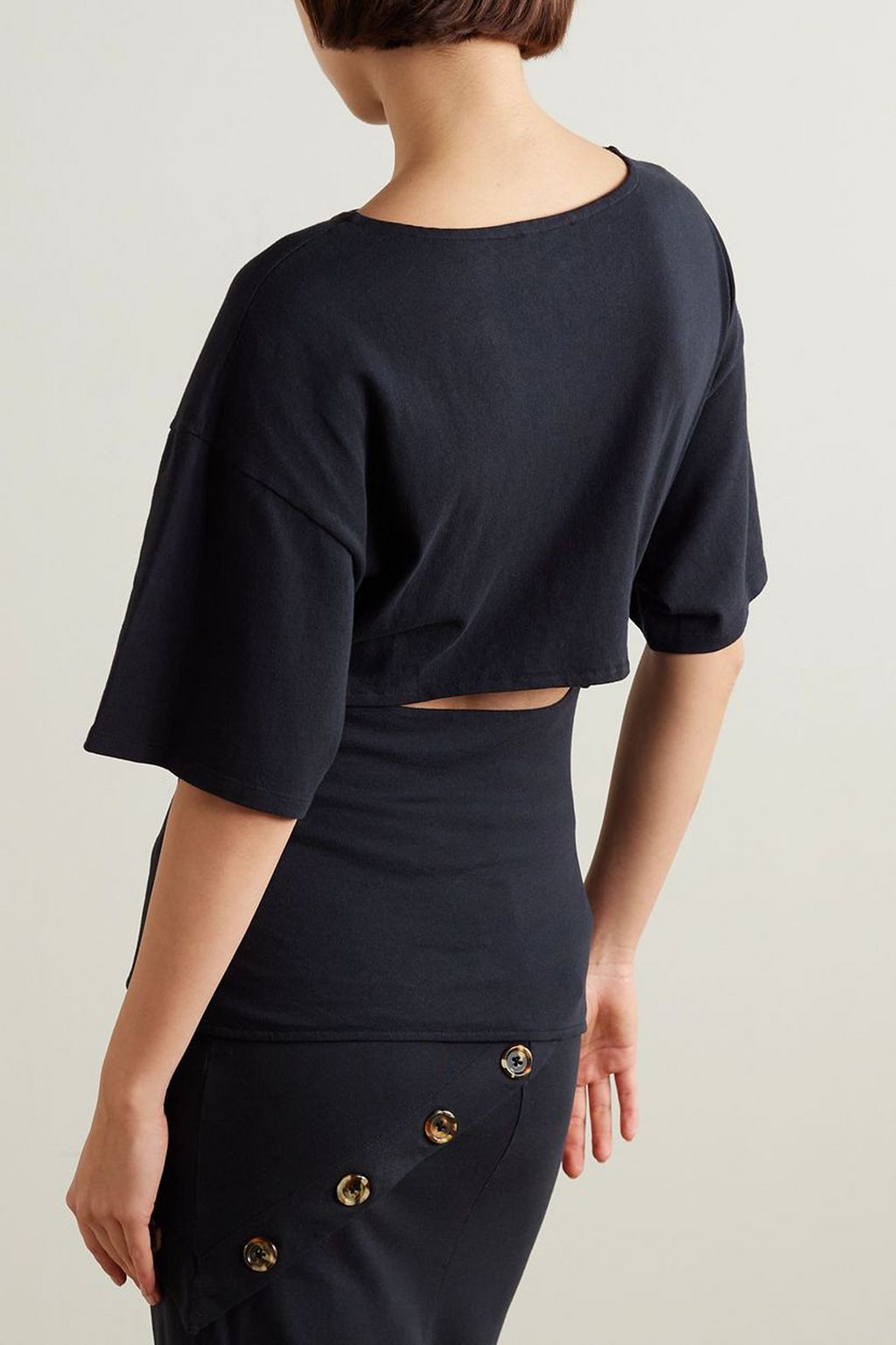 A.W.A.K.E. MODE Button-embellished cutout  cotton-jersey T-shirt