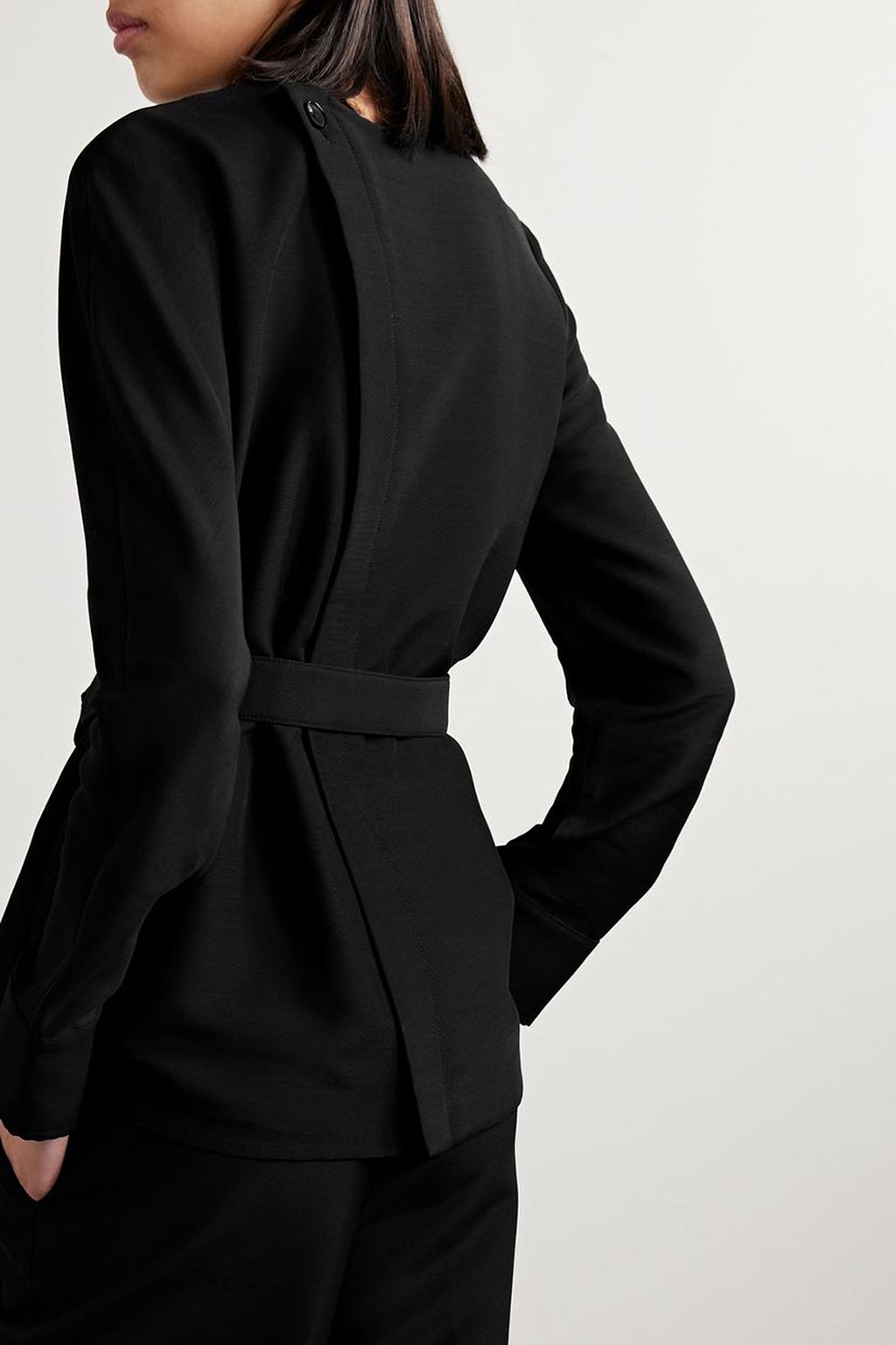 CO Belted wrap-effect crepe top