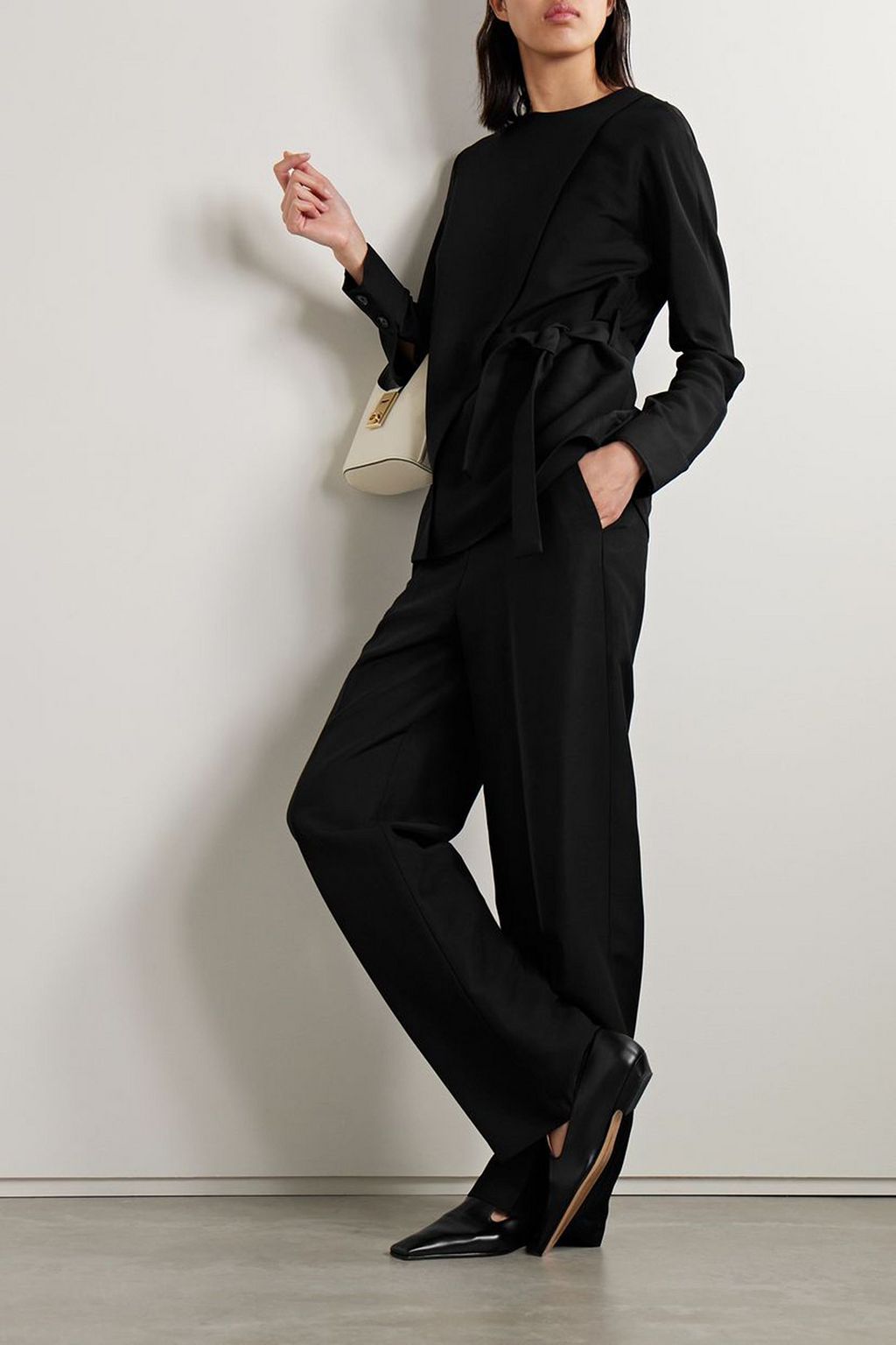 CO Belted wrap-effect crepe top