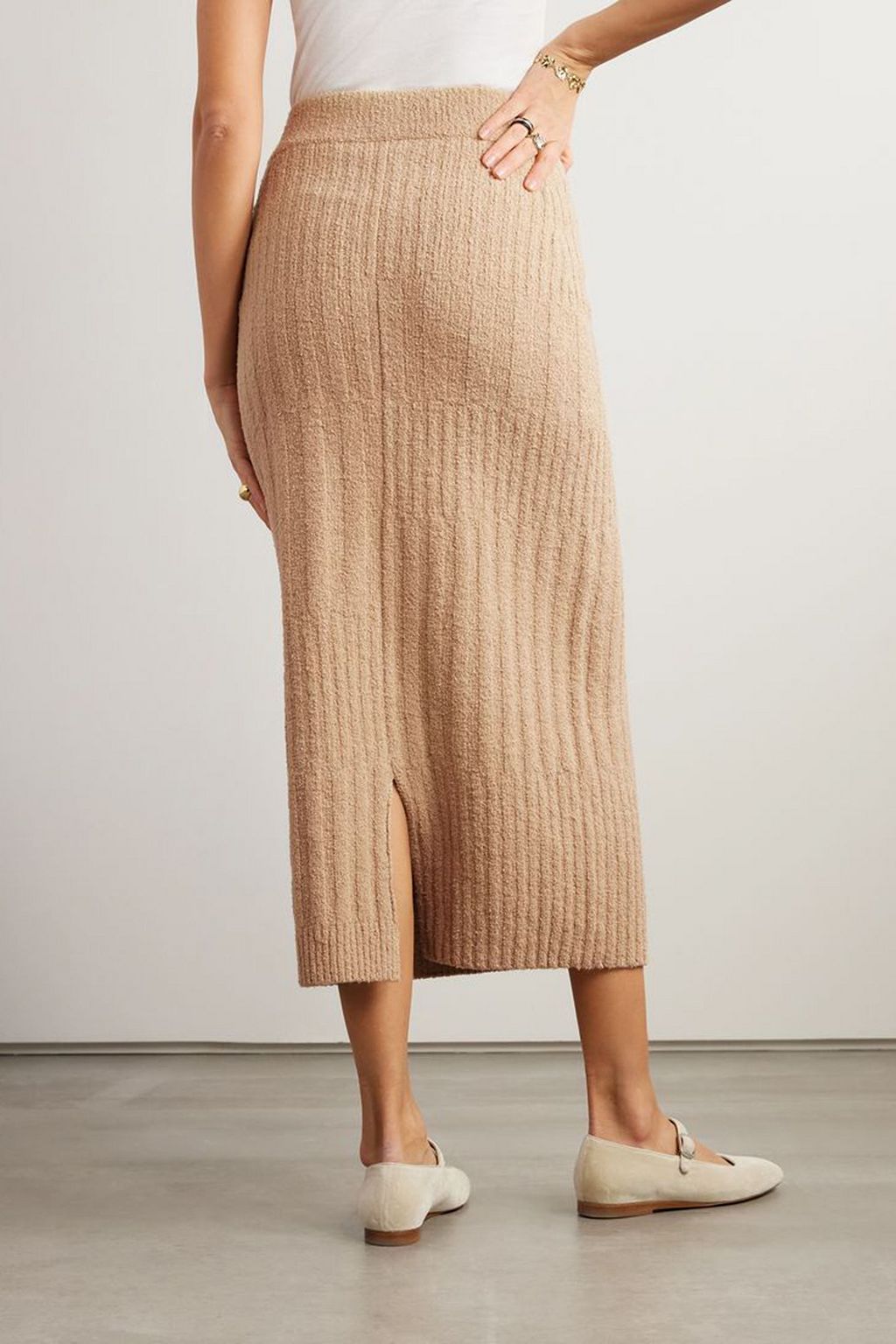 LAUREN MANOOGIAN Collage ribbed Pima cotton-blend bouclé midi skirt
