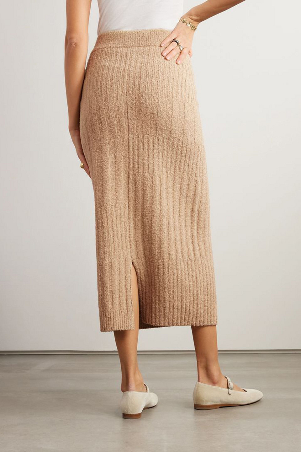 Lauren Manoogian Collage Ribbed Pima Cotton-blend Bouclé Midi Skirt In Sand