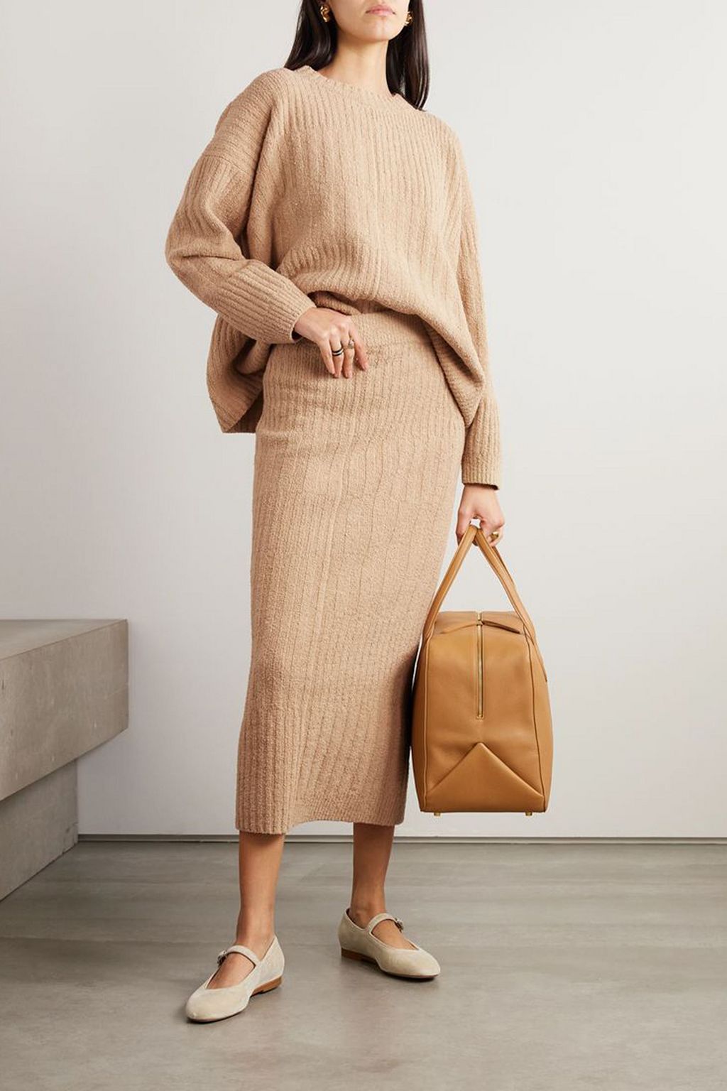 LAUREN MANOOGIAN Collage ribbed Pima cotton-blend bouclé midi skirt