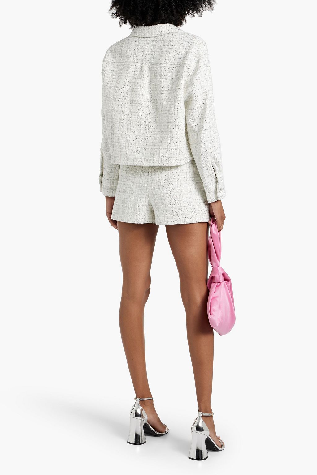 MAJE Sequin-embellished metallic tweed shorts