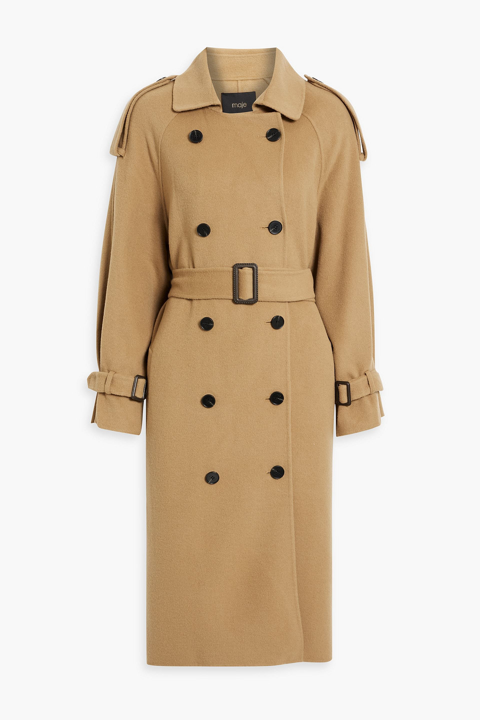 Maje Wool-blend Felt Trench Coat In Beige