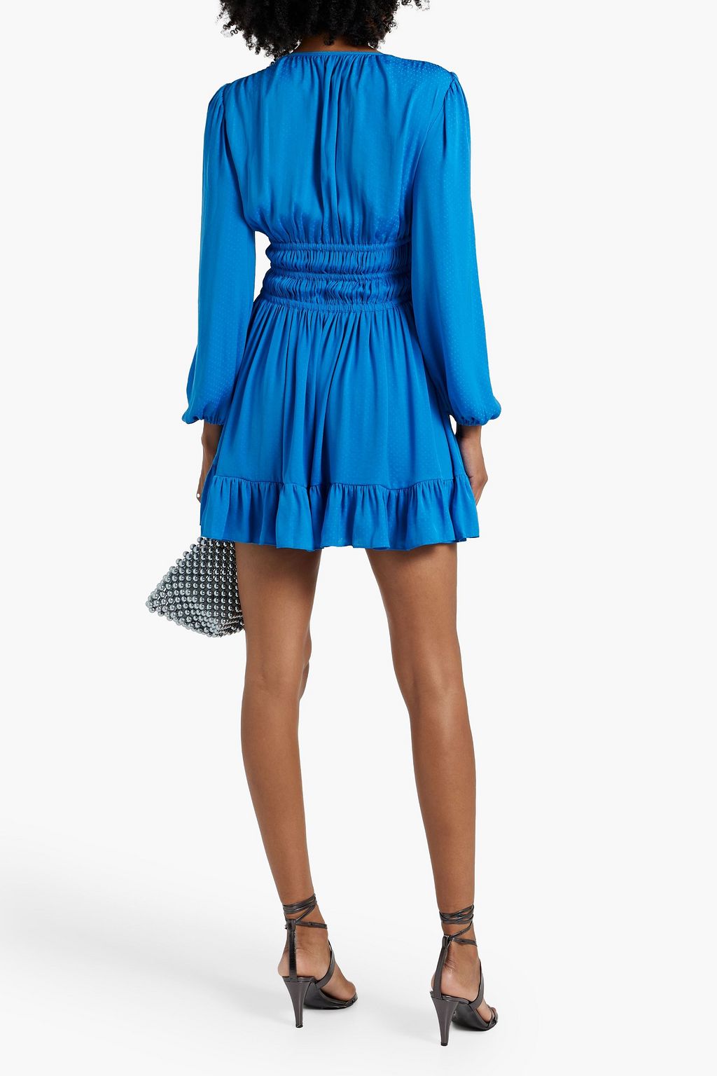 MAJE Shirred satin-jacquard mini dress