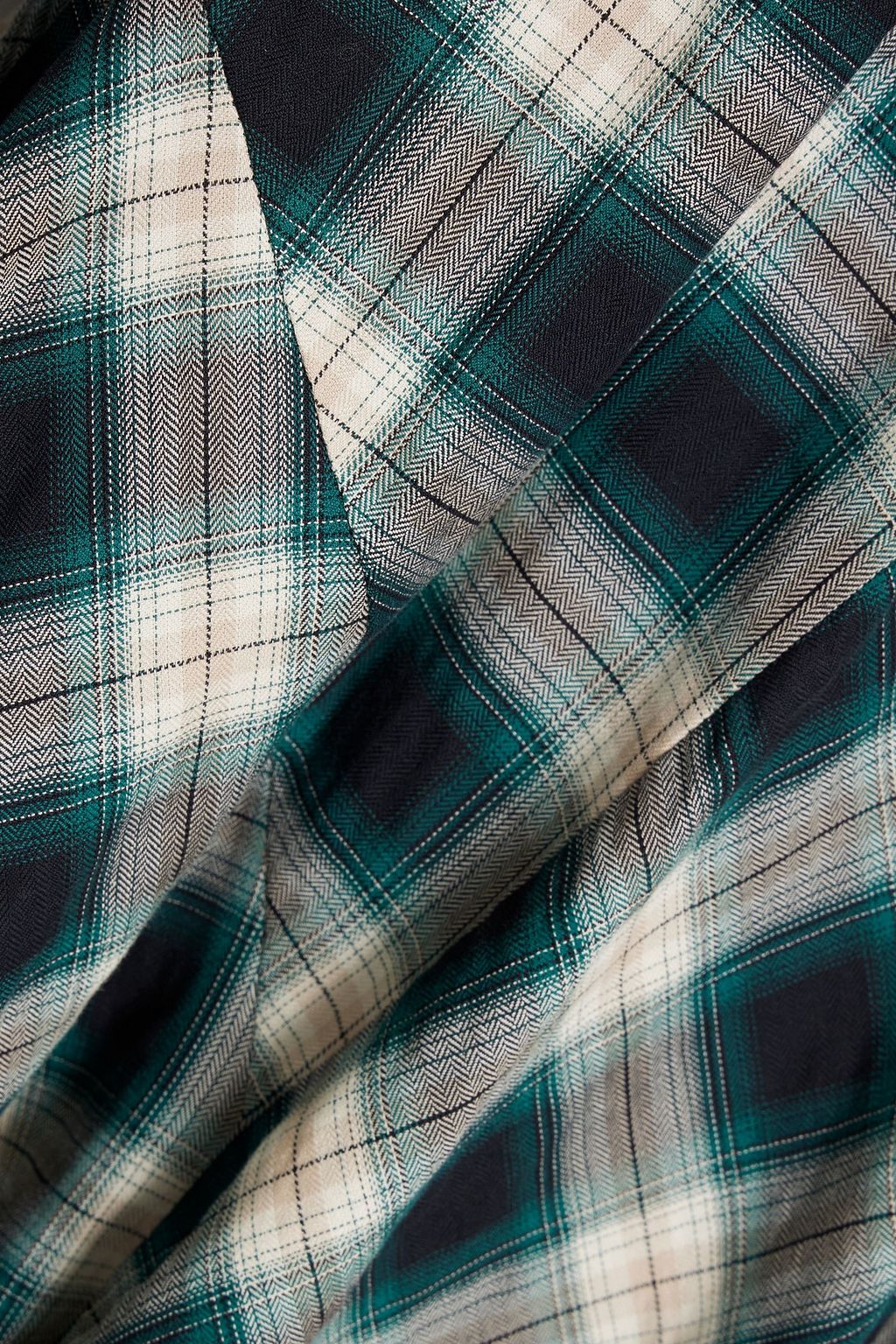 MAJE Checked flannel and cotton-jersey turtleneck midi dress
