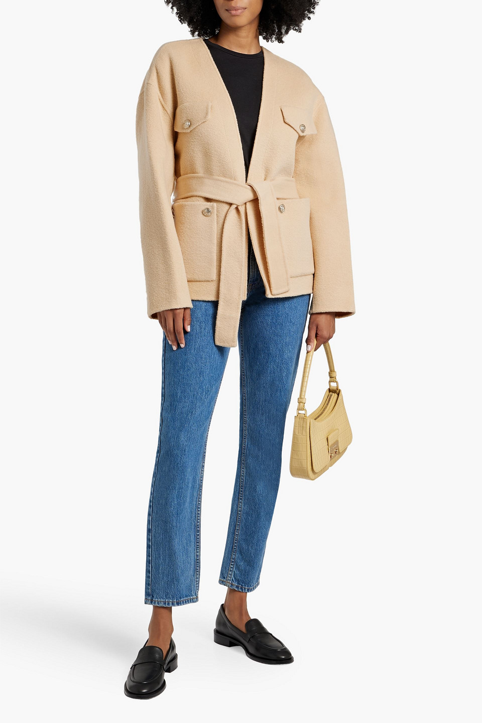 MAJE BELTED WOOL-BLEND FELT JACKET