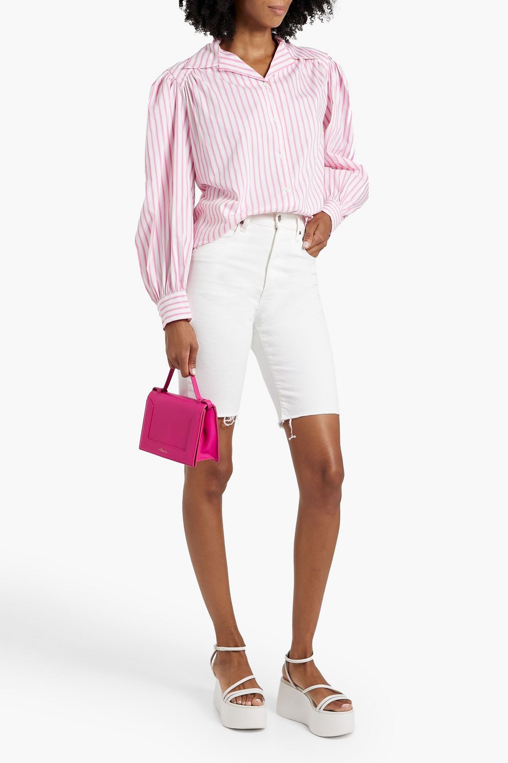MAJE Striped cotton-blend poplin shirt