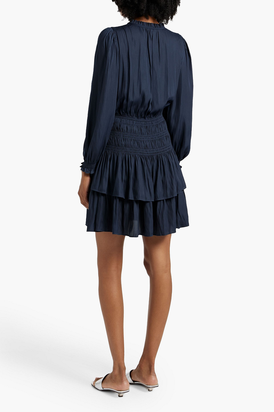 Shop Maje Tiered Crepe De Chine Mini Dress In Navy