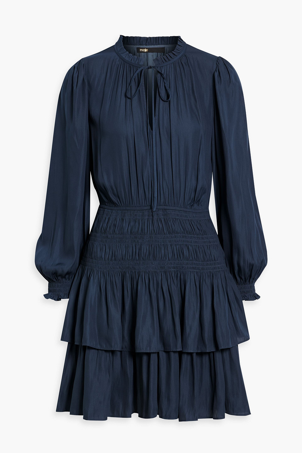 Maje Tiered Crepe De Chine Mini Dress In Navy