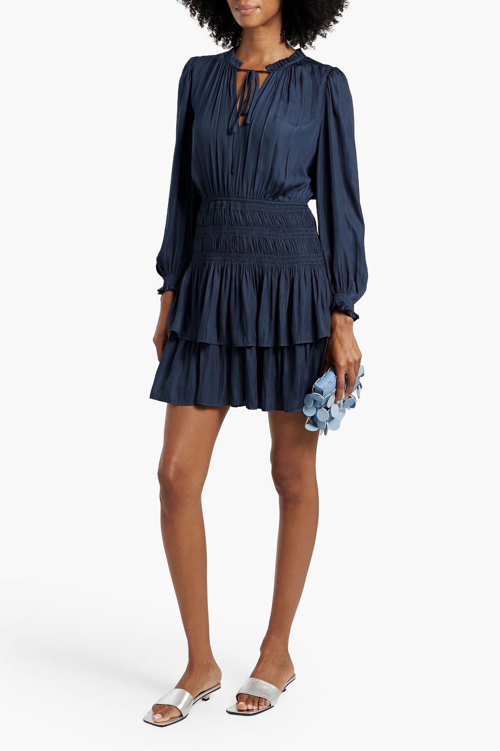 MAJE Tiered crepe de chine mini dress