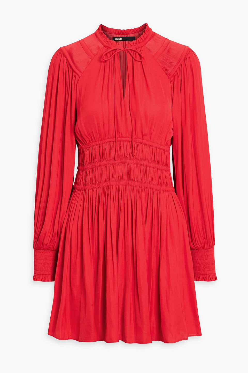 MAJE SHIRRED SATIN MINI DRESS