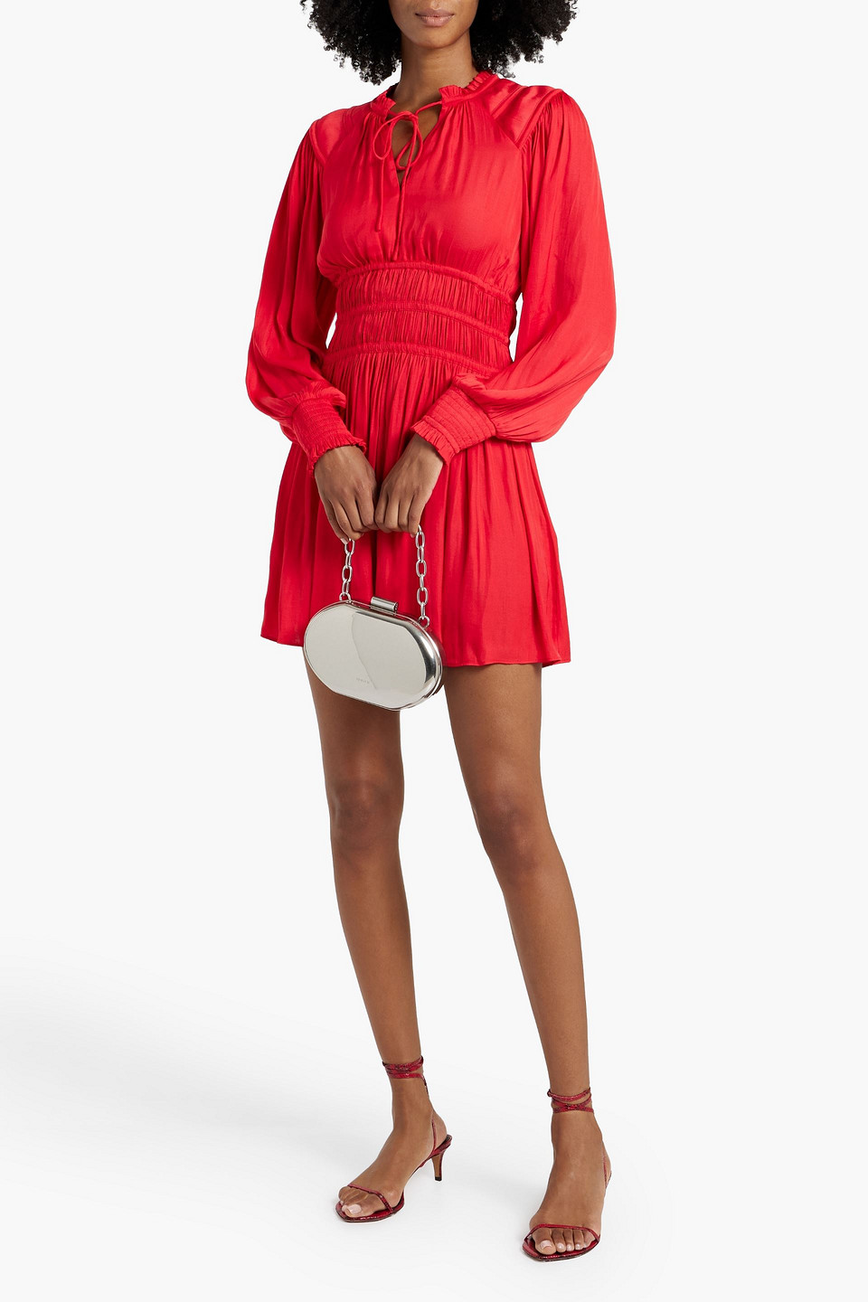 MAJE SHIRRED SATIN MINI DRESS