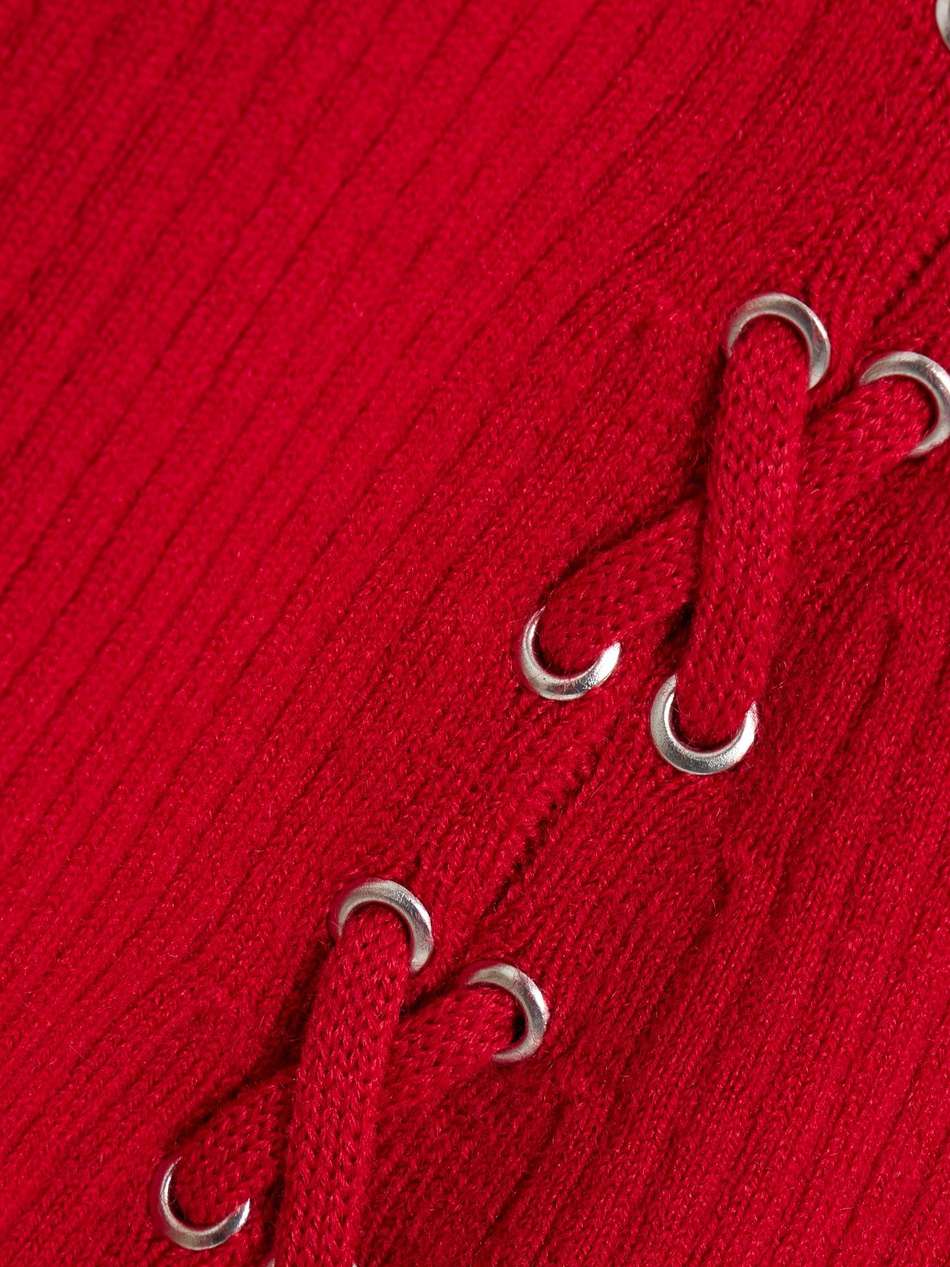 lace-up ribbed wool-blend midi dress