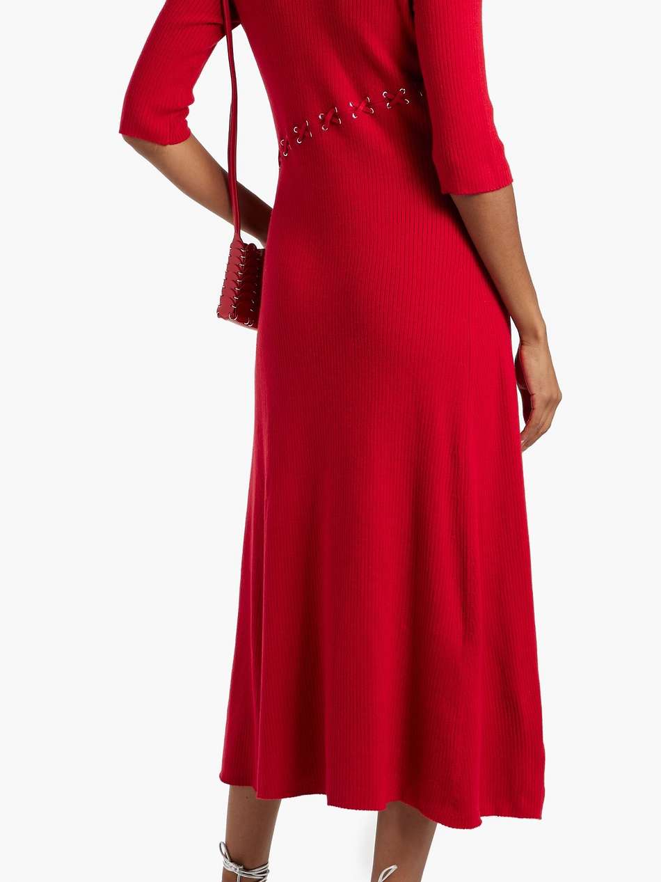 lace-up ribbed wool-blend midi dress