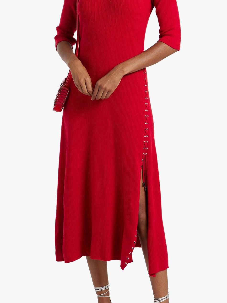 lace-up ribbed wool-blend midi dress