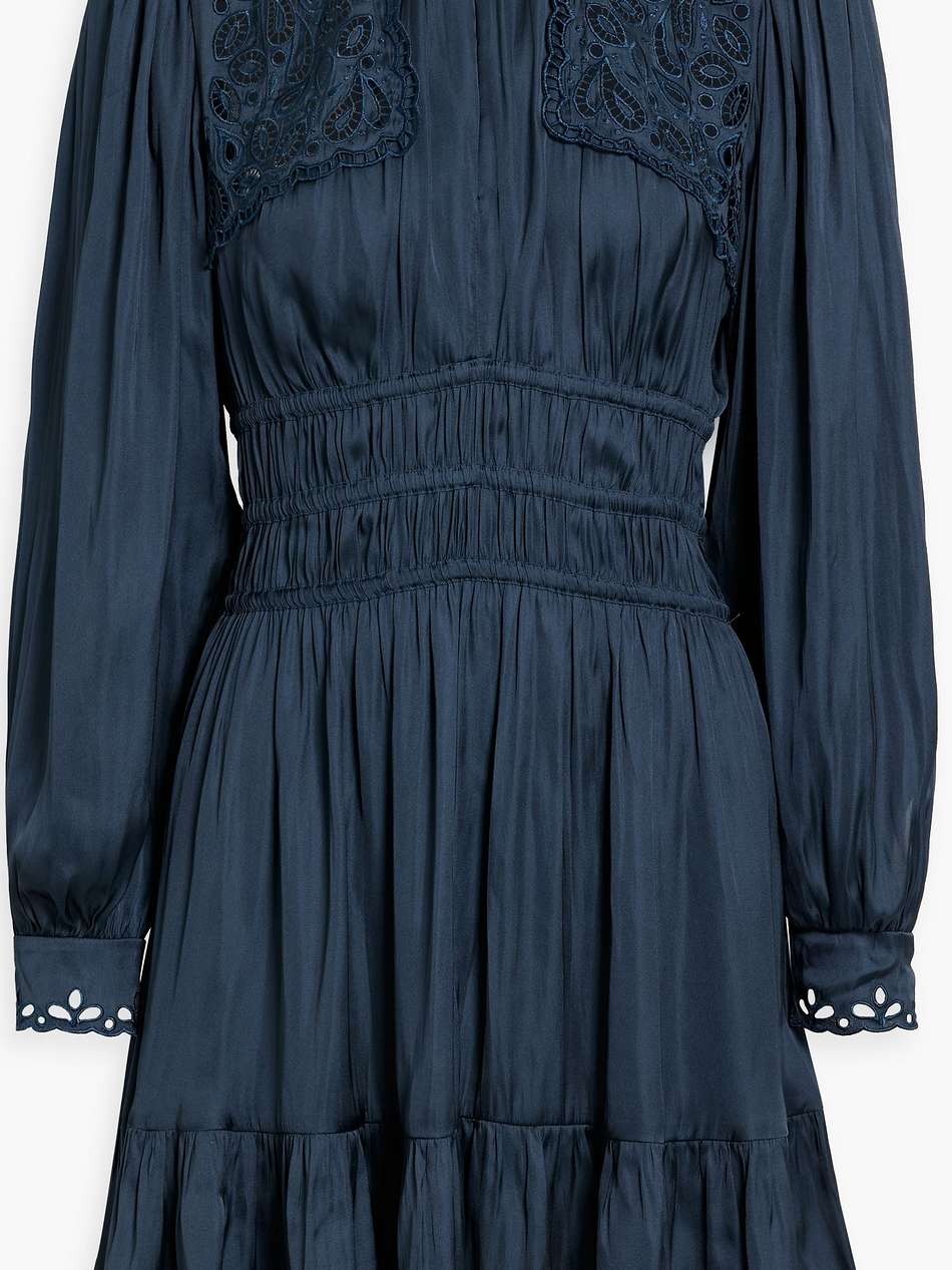 broderie anglaise-trimmed satin mini dress