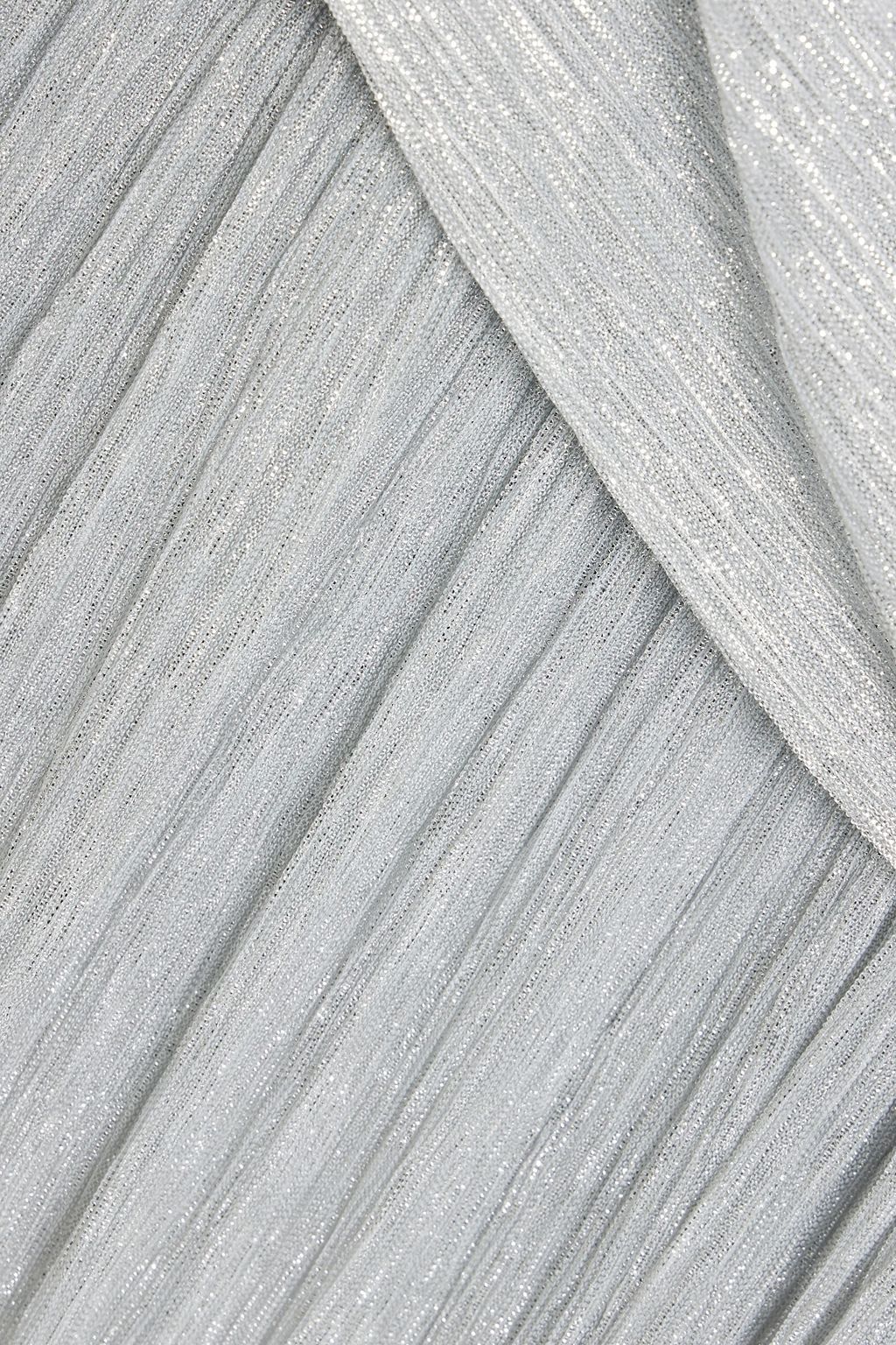 MAJE Draped metallic plissé-tulle mini dress