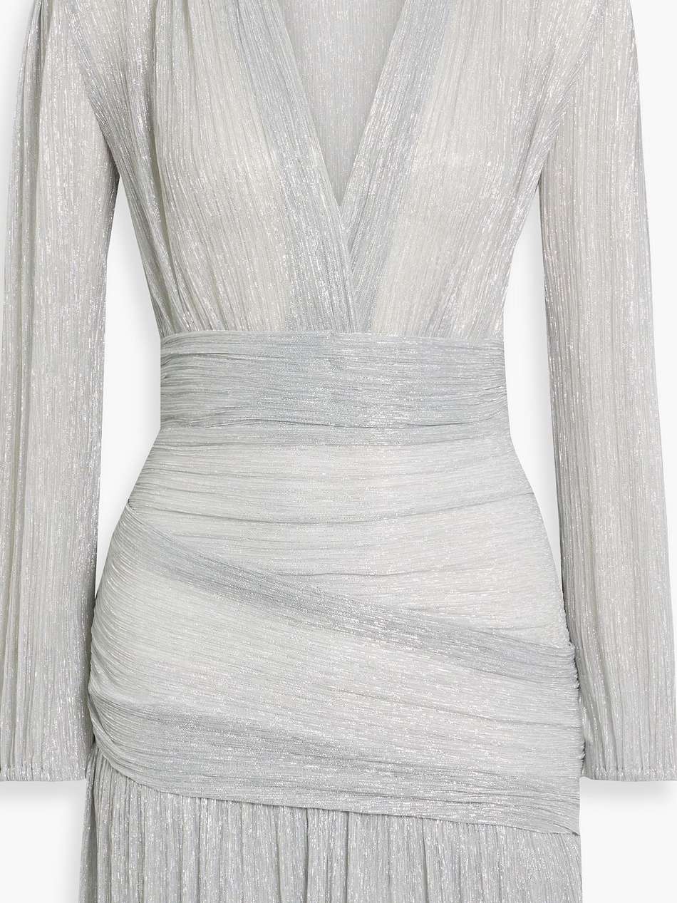 draped metallic plissé-tulle mini dress