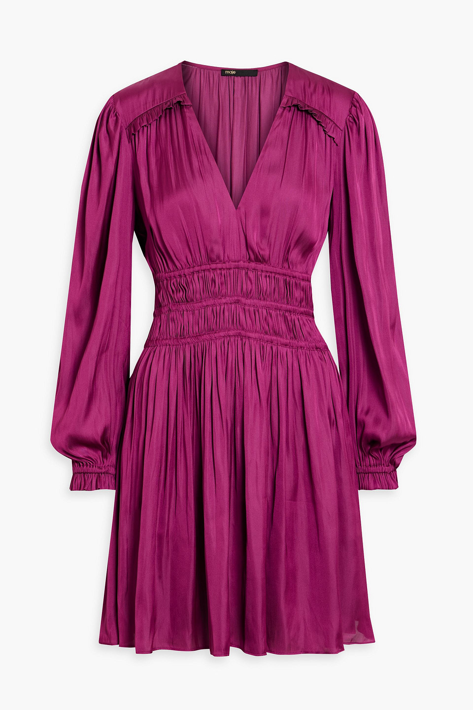 Maje V-neck Long-sleeve Midi Dress In Magenta