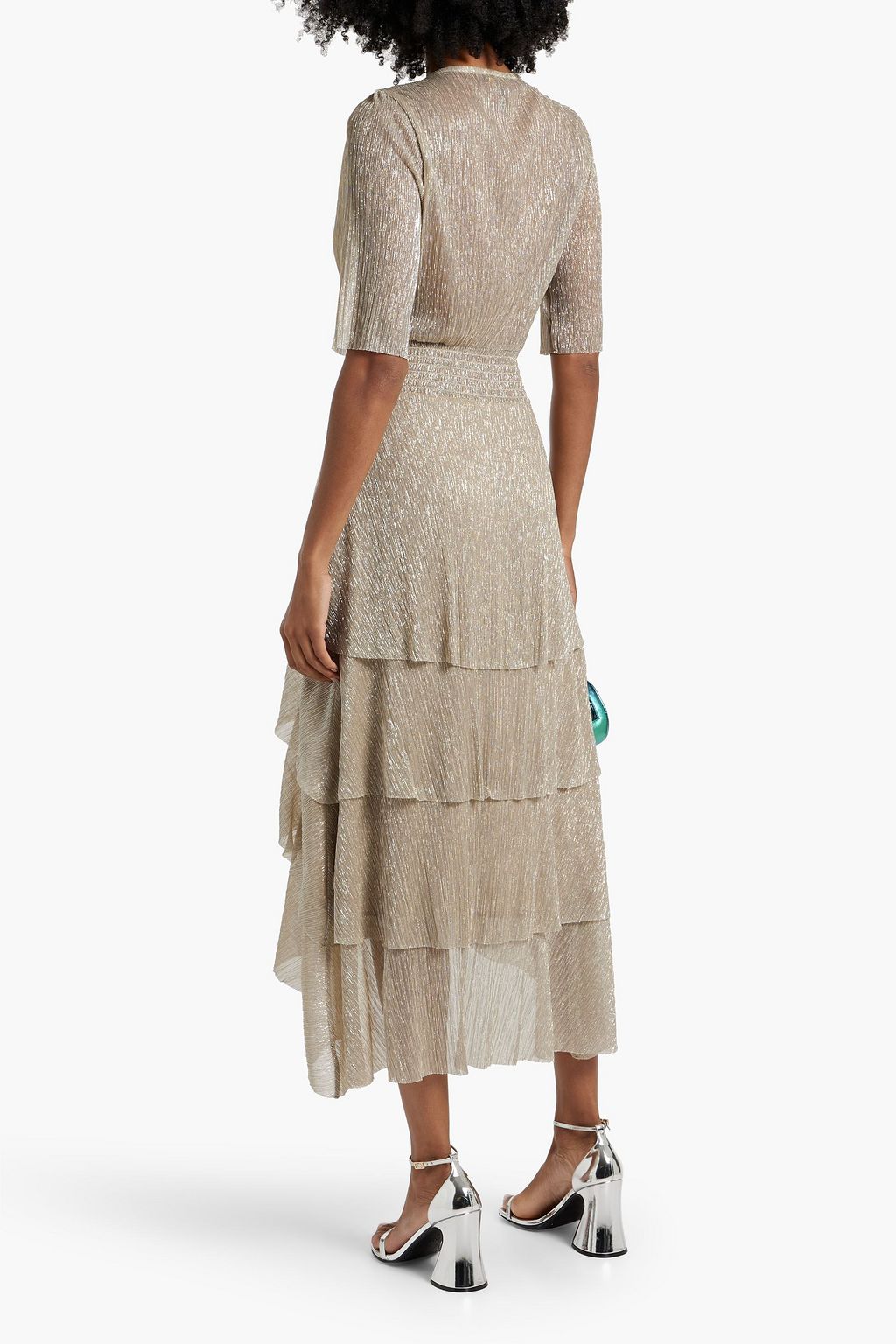 MAJE Metallic tiered plisse tulle midi dress THE OUTNET