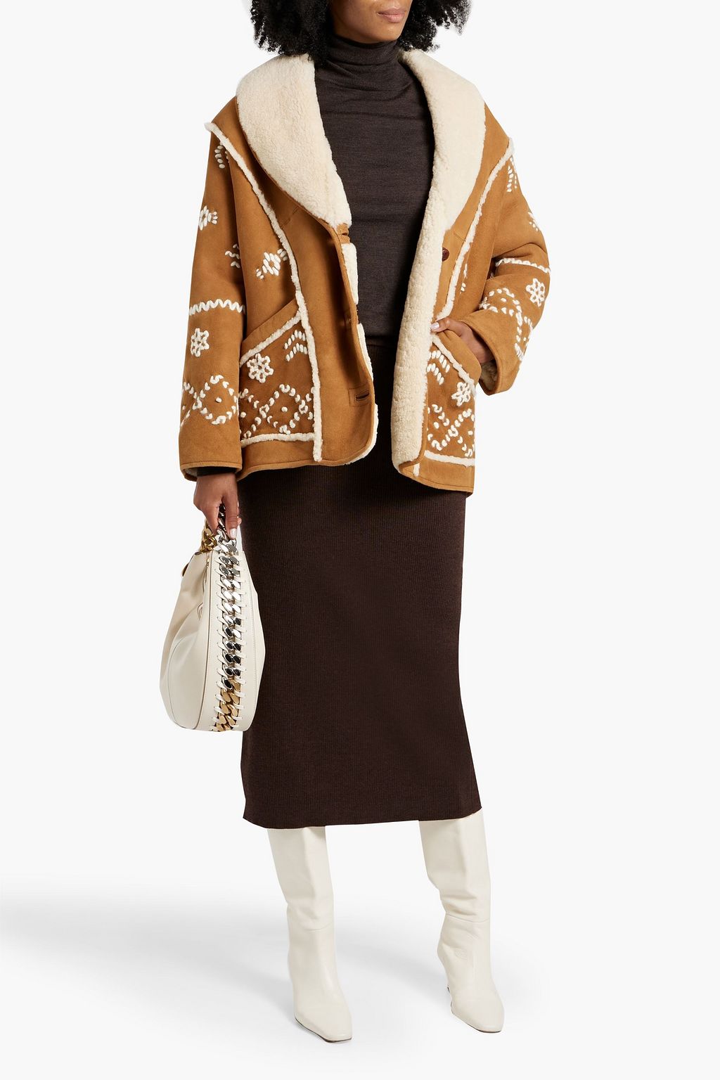 MAJE Embroidered shearling jacket